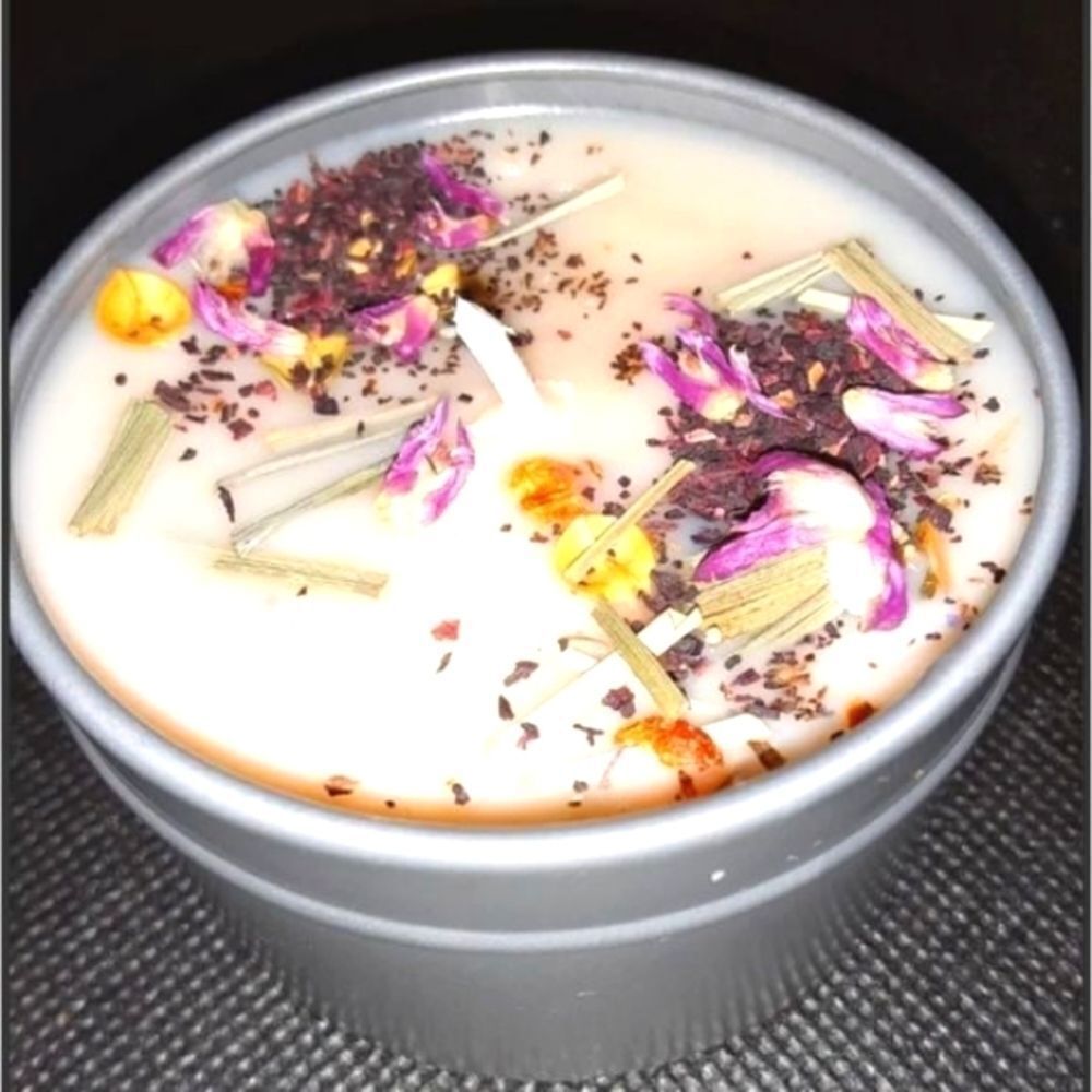 HAND Crafted ZEN-ME CANDLE HIBISCUS ROSE PETALS - Picture 3 of 3